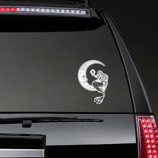 Mermaid on the Moon Sticker on a Rear Car Window example 