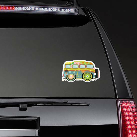 Colorful Hippie Van Sticker on a Rear Car Window example