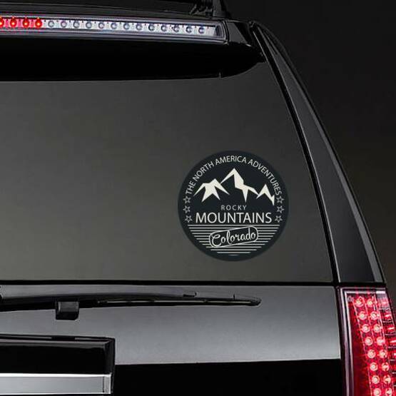 Rocky Mountains, Colorado Sticker on a Rear Car Window example 