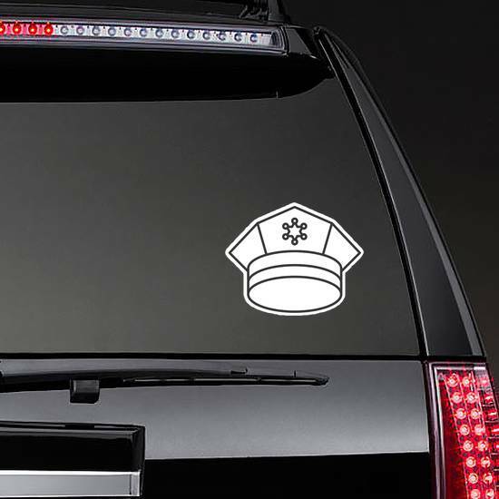 Police Cap Line Art Sticker on a Rear Car Window example 