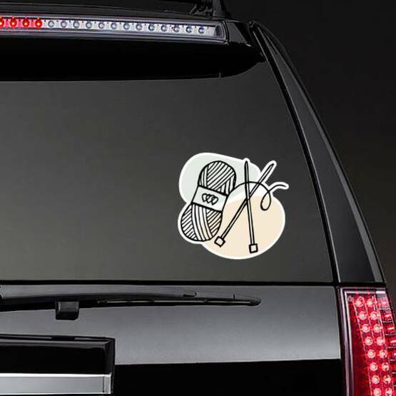 Illustration, Hand Drawn Skein Of Thread Knitting Sticker on a Rear Car Window example