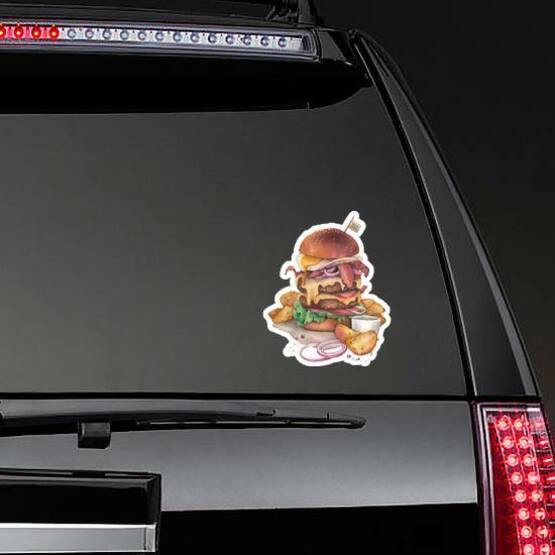 Huge Watercolor Burger Idaho Potatoes Sticker on a Rear Car Window example 