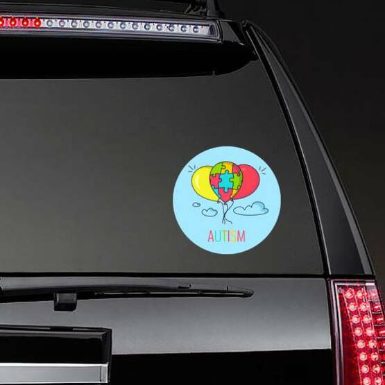 Autism Awareness Poster With Colorful Balloons Sticker on a Rear Car Window example 