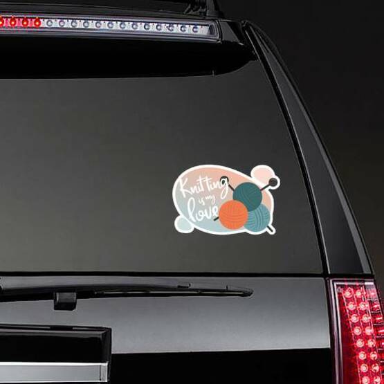 Knitting Is My Love Abstract Illustration Sticker on a Rear Car Window example
