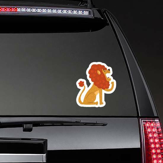 Cute Yawning Cartoon Lion Sticker on a Rear Car Window example