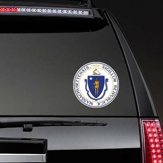 Great Seal Of Us Federal State Of Massachusetts Sticker on a Rear Car Window example 