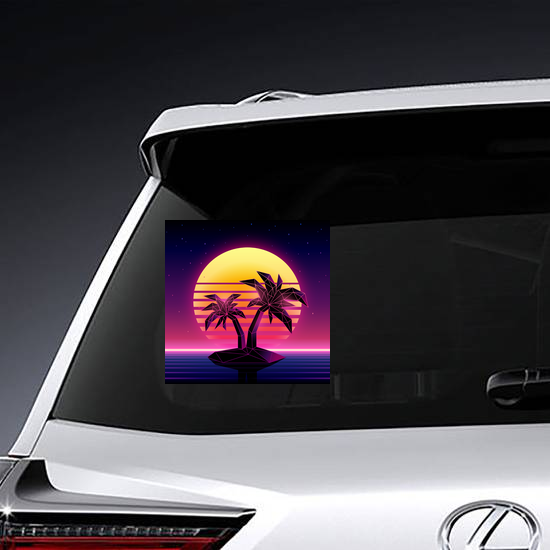 1980s Futuristic Palm Tree Island Sticker