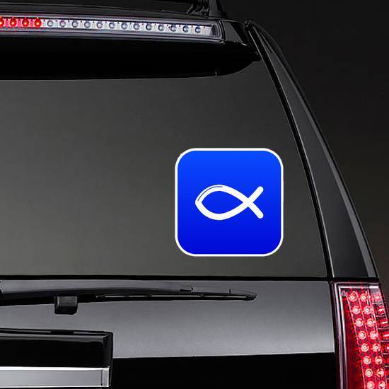 Round Corner Blue Christian Fish Sticker example