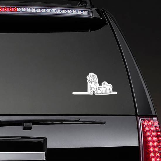 Merry Christmas Shepherd And Sheeps Sticker