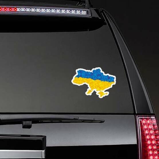 Map Of Ukraine In The Colors Of The Flag Sticker on a Rear Car Window example 