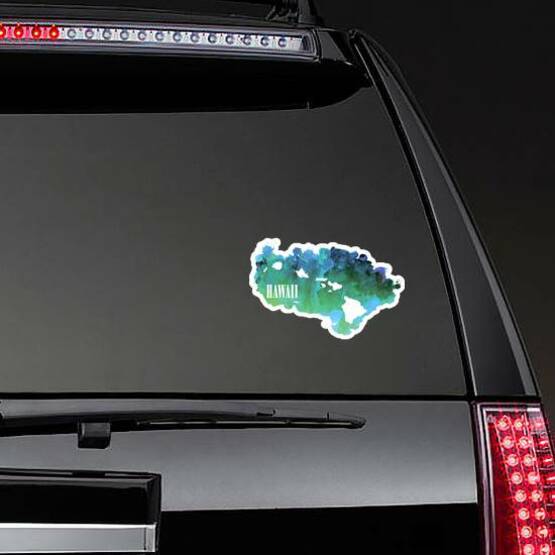 Hawaii Watercolor Sticker on a Rear Car Window example
