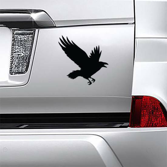 The Black Silhouette Of A Crow Flying Rook Sticker example