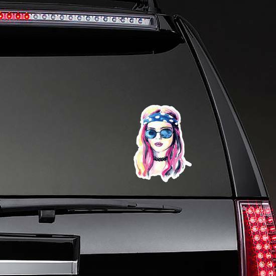 Watercolor Hippie Girl Sticker on a Rear Car Window example 