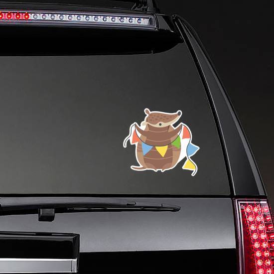 Cute Armadillo Holding Party Flags Sticker example