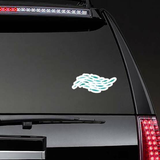 Colored Silhouettes Of Small Fish Schooling Sticker on a Rear Car Window example