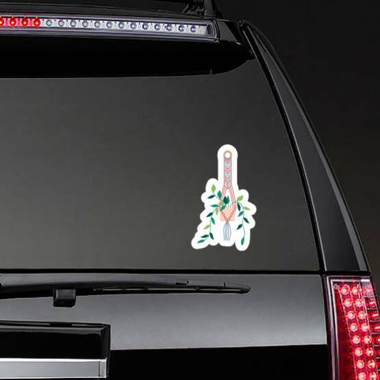 Macrame Plant Hanger Scandinavian Style Indoor House Plant Sticker on a Rear Car Window example 