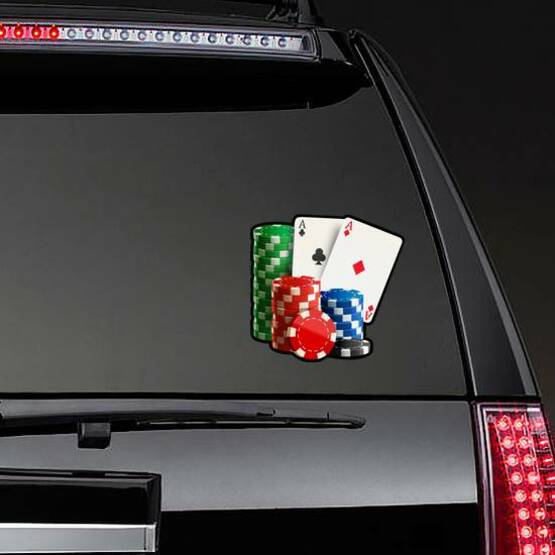 Realistic Casino Chips And Cards Sticker on a Rear Car Window example