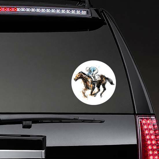 Watercolor Derby Horse Sticker on a Rear Car Window example