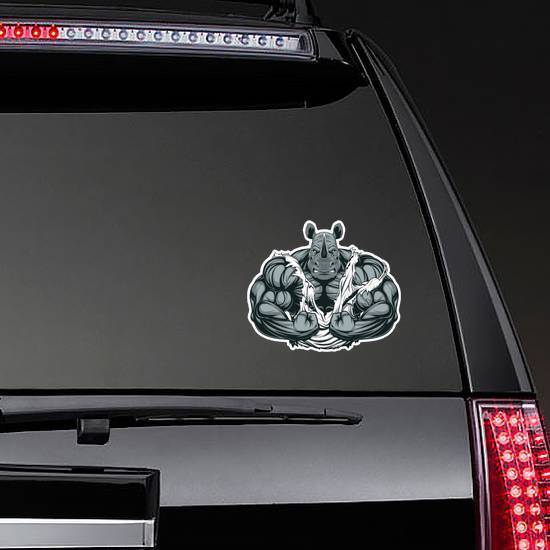 Illustration Of A Strong Rhino With Big Biceps Sticker example
