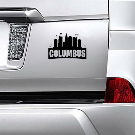 Columbus Ohio City Skyline Silhouette Lettering Sticker on a Car Bumper example 