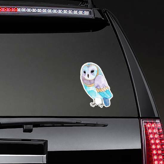 Cute Colorful Watercolor Owl Sticker on a Rear Car Window example 