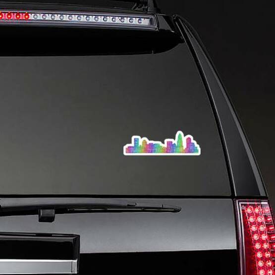 Charlotte North Carolina City Skyline Multicolor Sticker on a Rear Car Window example