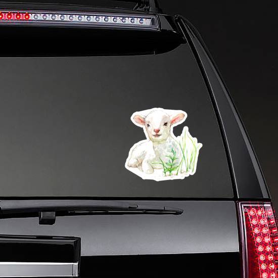 Cute Little Lamb On Watercolor Illustration Sticker example 