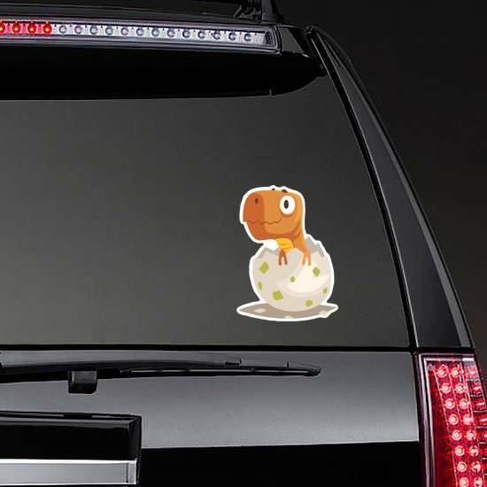 Funny Dinosaur Baby Hatching From Egg Sticker on a Rear Car Window example