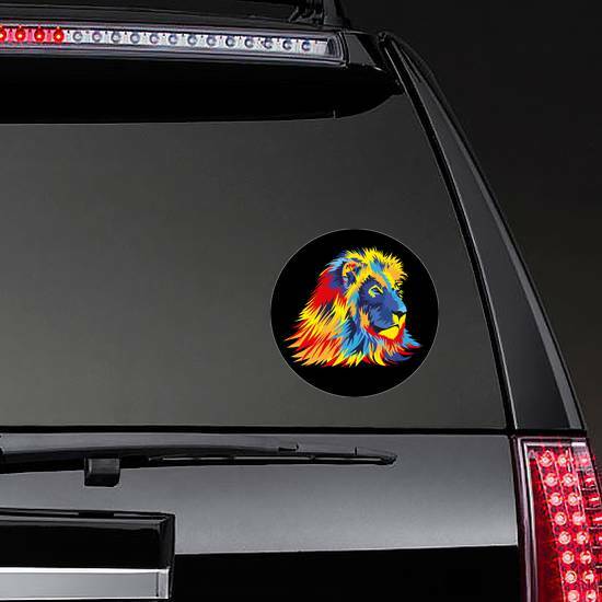 Lion With Bright Colors Sticker on a Rear Car Window example