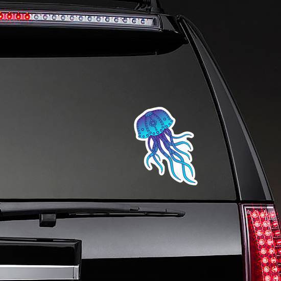 Patterned Jellyfish In Blue And Violet Colors Sticker example 