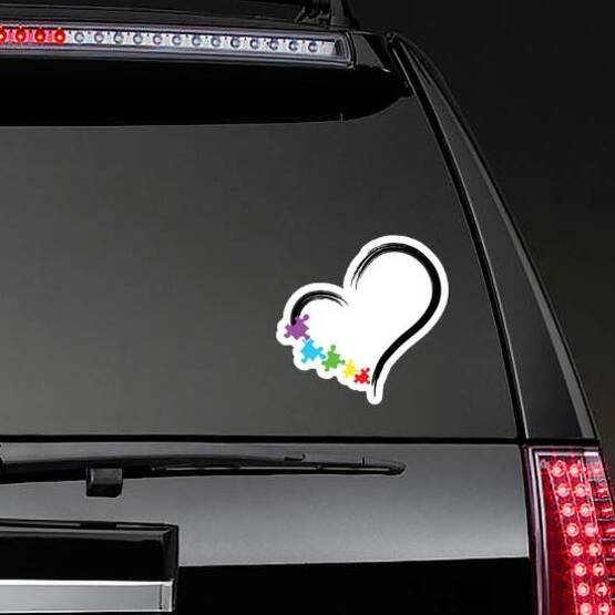 Autism Awareness Colorful Autism Brush Stroke Heart Sticker on a Rear Car Window example 