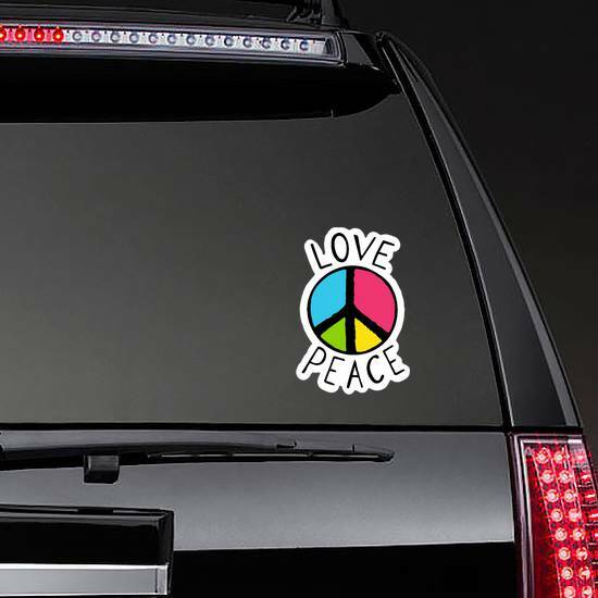 Love And Peace Colorful Hippie Sticker on a Rear Car Window example