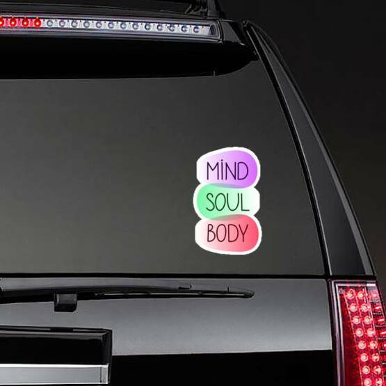 Mind Soul Body Type Sticker on a Rear Car Window example 