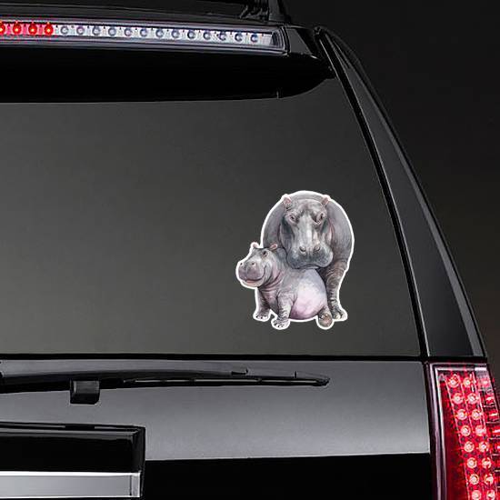 Watercolor Mom And Baby Hippo Sticker