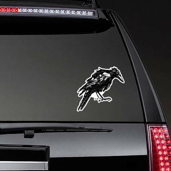 Black Crow Isolated On White Drawn Ink Sticker example