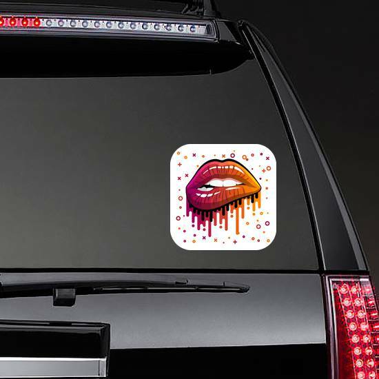 Biting Lips In Bright Colors Sticker on a Rear Car Window example