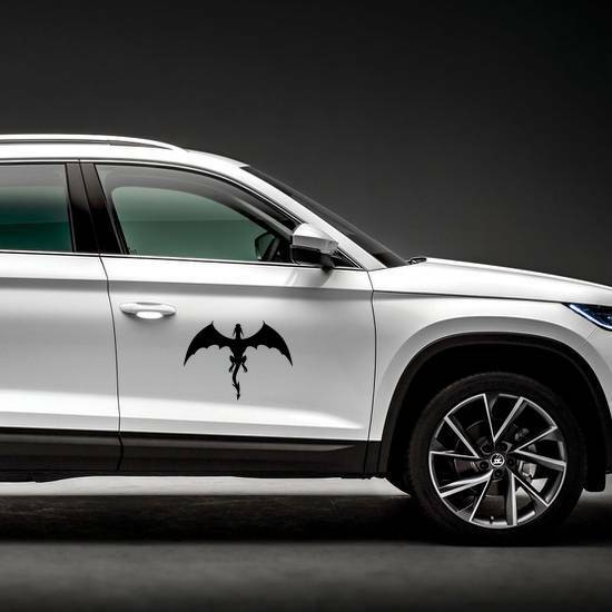 Strong Black Dragon In Flight Sticker on a Car Side example