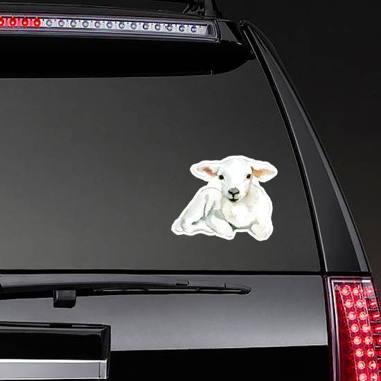 White Sheep Baby Lamb Laying Watercolor Sticker