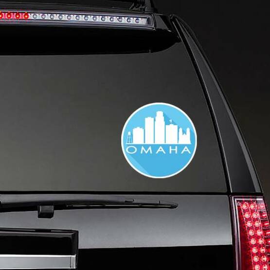 Omaha Nebraska Blue Skyline Sticker on a Rear Car Window example 