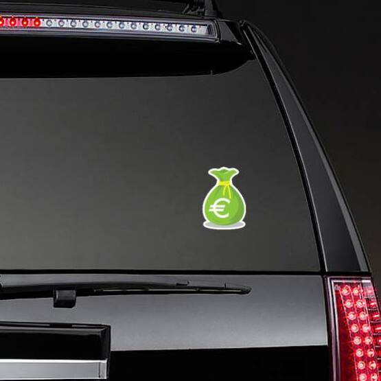Green Euro Money Bag Sticker on a Rear Car Window example