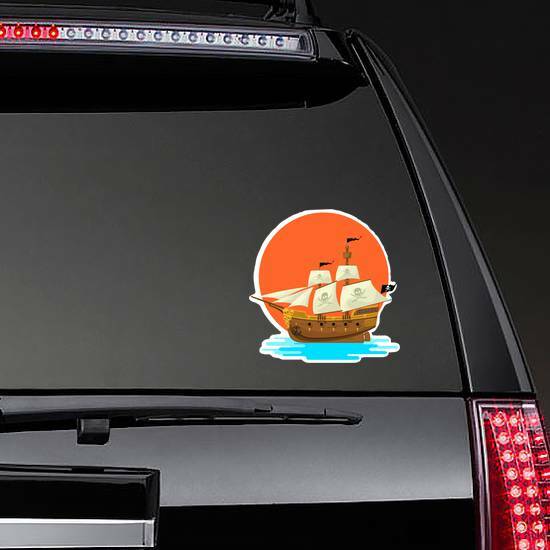 Pirate Ship at Sunset Sticker on a Rear Car Window example 