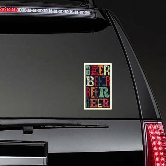 Typographical Vintage Beer Sticker on a Rear Car Window example
