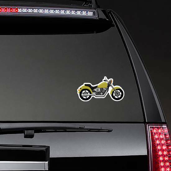 Cool Yellow Motorcycle Sticker on a Rear Car Window example 