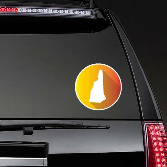 New Hampshire Gradient Color Banner Sticker on a Rear Car Window example