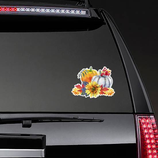 Thanksgiving Composition Of Pumpkins And Flowers Sticker example