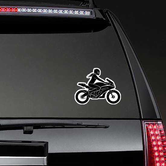 Woman on Motorcycle Silhouette Sticker on a Rear Car Window example 