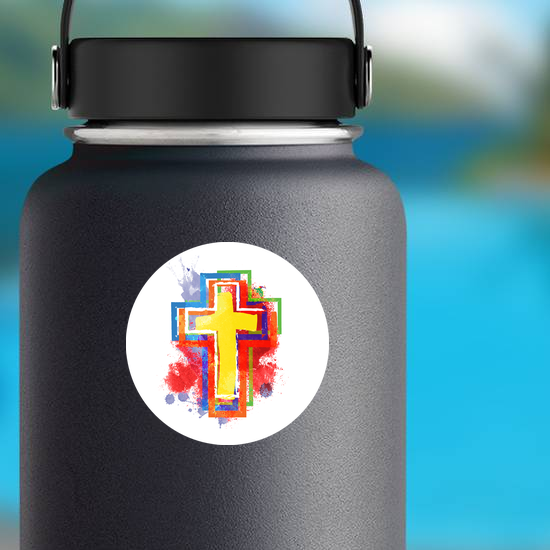 Abstract Watercolor Christian Cross Sticker