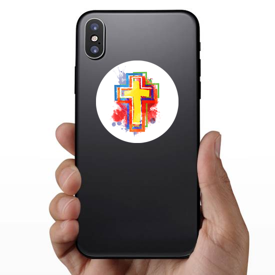 Abstract Watercolor Christian Cross Sticker