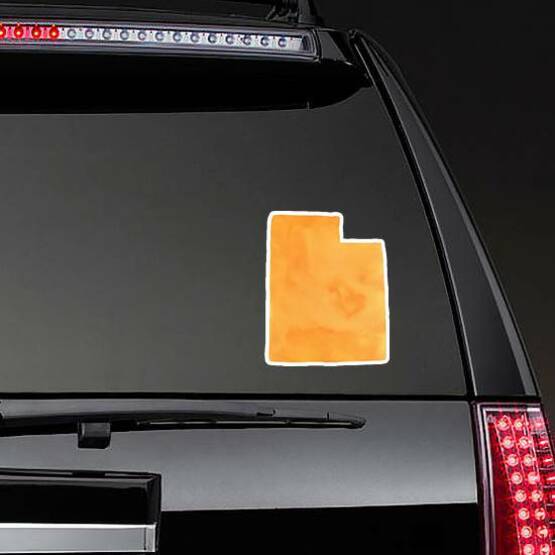 Watercolor Illustration Of Utah State Map In Bright Orange Sticker on a Rear Car Window example