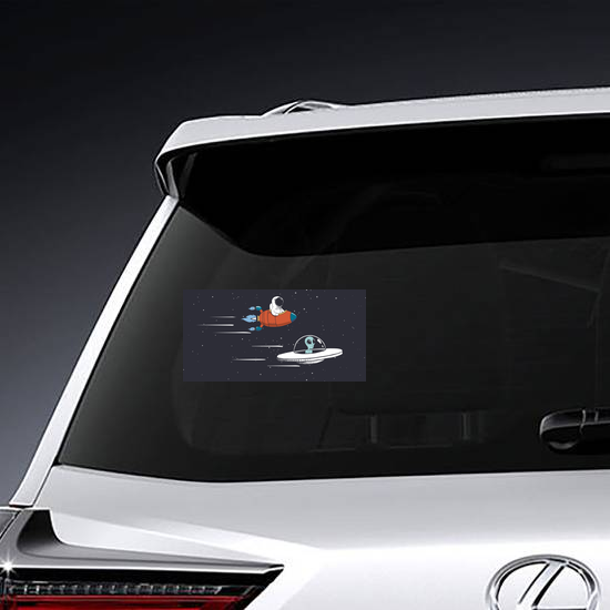 Alien and Human Spaceship Race Sticker